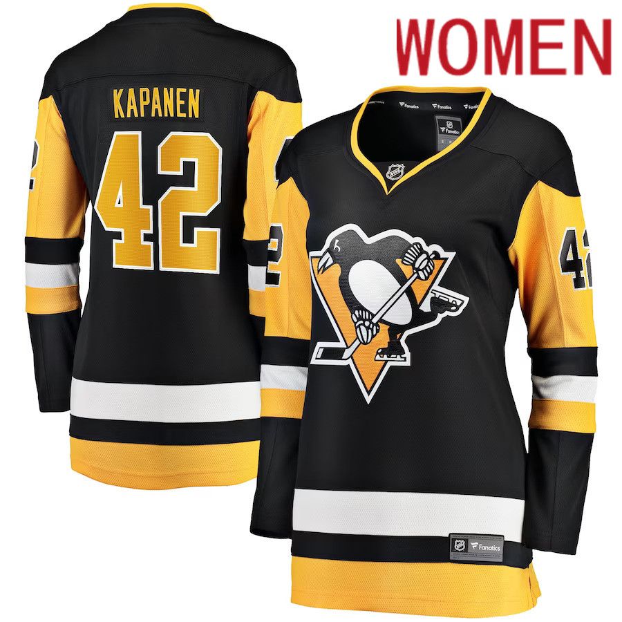 Women Pittsburgh Penguins 42 Kasperi Kapanen Fanatics Branded Black Home Breakaway NHL Jersey